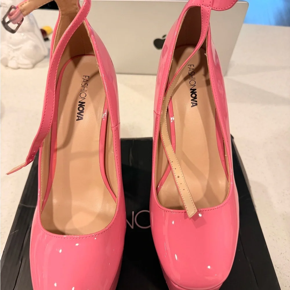 Fashion Nova Hot Pink Patent Ankle-Strap Platform Pumps